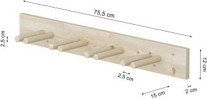 QLS Wieszak na narty drewniany 4 pary uchwyt ścienny na kijki 75,5 cm (11014) 5