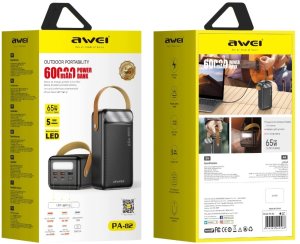 Awei Powerbank PA-82 60000mAh 65W PD 2xUSB-A/USB-C czarny 2