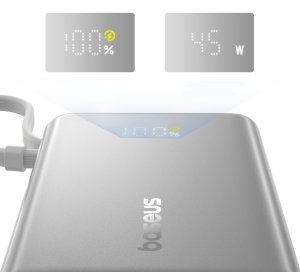 Baseus Powerbank PicoGo 10000mAh 45W z wyświetlaczem cyfrowym z wbudowanym kablem USB-C - tytanowy 10