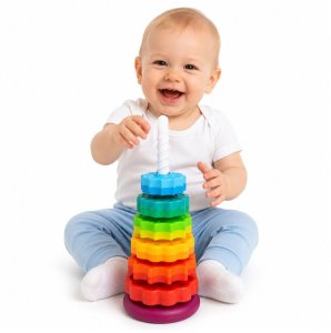 LeanToys Piramida Obrotowa Wieża Sorter Układanka Tęczowa 36cm 6 El. EDUKAMP (20242) 2