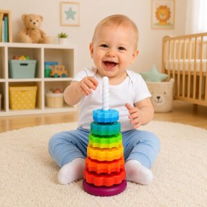 LeanToys Piramida Obrotowa Wieża Sorter Układanka Tęczowa 36cm 6 El. EDUKAMP (20242) 5