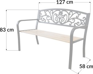 Kontrasto Ławka ogrodowa parkowa LO1002 127x58x83 cm drewno metal z oparciem 9