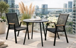 Kontrasto Stół ogrodowy DOMO fi80 72 cm czarny metalowy okrągły na taras balkon 5