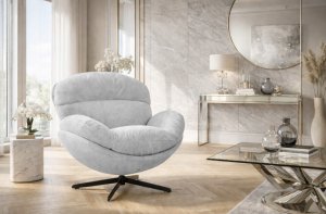 Kontrasto Fotel obrotowy MILO 3D welur jasnoszary tapicerowany do salonu wypoczynkowy 2