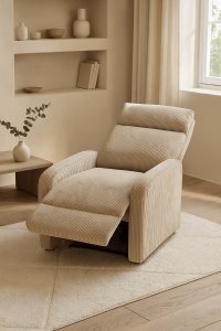 Kontrasto Fotel rozkładany LUCAS FW102 sztruks taupe recliner z podnóżkiem wypoczynkowy 8