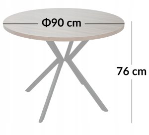 Kontrasto Stół okrągły Erik fi90 76 cm orzech blat nogi metal do jadalni kuchni 2