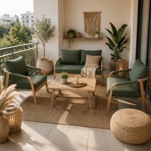Kontrasto Zestaw mebli ogrodowych MAKIRA 4os akacja sofa 2 fotele stolik 5