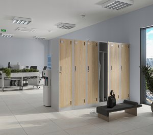Jan Nowak Szafka ubraniowa pracownicza czterokomorowa biała/dąb sonoma, 800 x 1800 x 500 mm: Kacper Eco* Design (5902560332339) 5