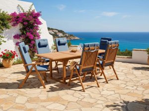 Garden4You Zestaw 6 krzeseł ogrodowych z poduszkami JAVA premium Drewno akacjowe Niebieski (732136 Bel) 2