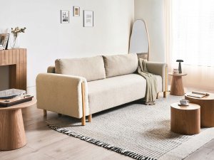 Beliani Sofa rozkładana dla 3 osób KVAM Boucle Jasnobeżowy ze schowkiem (672357) 8