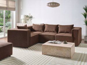 Beliani Narożnik modułowy dla 4 osób AXEBO Prawostronny Brązowy Boucle (805925) 2