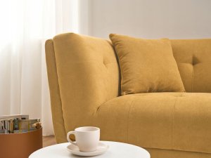 Beliani Sofa dla 2 osób HABO Musztardowy z otomaną (807499) 9