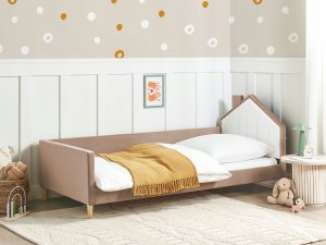 Beliani Łóżko dziecięce Domek Welur KERVAN 90 x 200 cm Jasnobrązowy (591930) 7