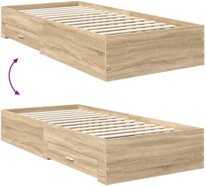 WaszeMeble Łóżko 90X200 brązowe rama łóżka ze stelażem z szufladami pojedyncze 12