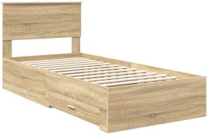 WaszeMeble Łóżko 90X200 brązowe rama łóżka ze stelażem z szufladami pojedyncze 4