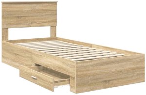 WaszeMeble Łóżko 90X200 brązowe rama łóżka ze stelażem z szufladami pojedyncze 5
