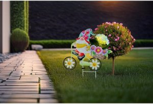Globo Lampa Solarna Dogruntowa LED Krasnal Na Rowerze z Kwiatami 36318 2
