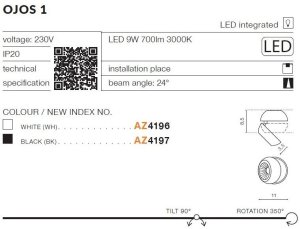 Kinkiet Azzardo Lampa Spot LED Ojos 1 9W AZ4196 3