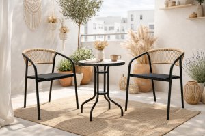 Gerimport Krzesło ogrodowe PORTINO 53x62x75 technorattan textilene sztaplowane czarne 6