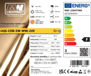 Taśma LED MW Lighting COB 5W/m 24V 3000K Warm White IP20 UQS-COB-5W-WW-24V (5902135163702) 2