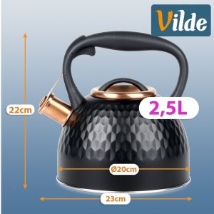 Vilde Czajnik z gwizdkiem stalowy czarny 2,5 l (5900670107878) 5