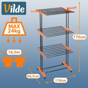 Suszarka na pranie Vilde Metalowa czarna pionowa na kółkach XXL 73x170 cm (5900670112988) 5