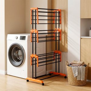 Suszarka na pranie Vilde Metalowa czarna pionowa na kółkach XXL 73x170 cm (5900670112988) 6