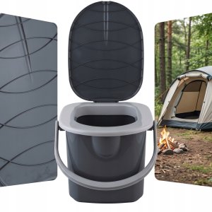 Branq Toaleta Turystyczna Wiadro WC Antracyt z pokrywą 15,5L 1305 (5906142985685) 2