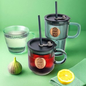 Affek Design Kubek szklany z pokrywką i słomką Verde 450 ml (8592381262945) 4