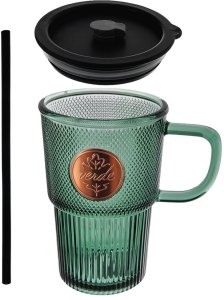 Affek Design Kubek szklany z pokrywką i słomką Verde 450 ml (8592381262945) 5