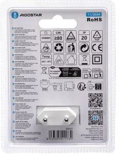 Lampka wtykowa do gniazdka Aigostar  Nocna LED z wyłącznikiem 0.5W 3000K 30lm Aigostar 6