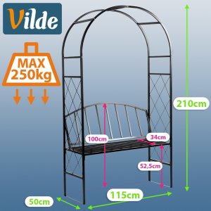 Vilde Pergola ogrodowa z ławką metalowa czarna 115x50x210 cm (5900670122239) 5