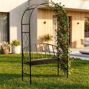 Vilde Pergola ogrodowa z ławką metalowa czarna 115x50x210 cm (5900670122239) 9