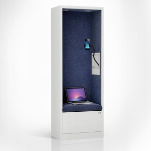 Jan Nowak Kabina akustyczna biurowa z siedziskiem i portem USB-C korpus biały / siedzisko granatowe, 600 mm: SALLY MentalBox (5907367503777) 2