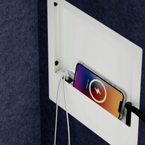 Jan Nowak Kabina akustyczna biurowa z siedziskiem i portem USB-C korpus biały / siedzisko granatowe, 600 mm: SALLY MentalBox (5907367503777) 4