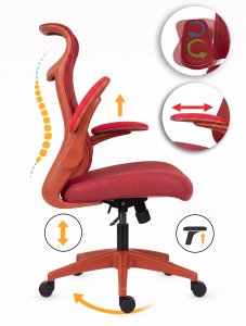 Krzesło biurowe Giosedio Ergonomiczny czerwony fotel biurowy regulowane podłokietniki BHP (FHX001) 7
