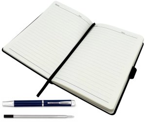 Giftdeco Elegancki zestaw prezentowy granatowy skórzany notes A5 z długopisem w pudełku prezentowym - EE13 4
