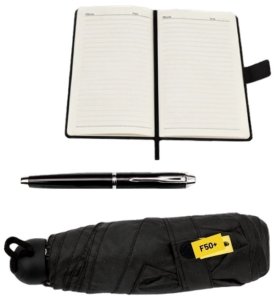 Giftdeco Elegancki Zestaw Upominkowy - Notes Skórzany z Parasolką i Długopisem w Pudełku Prezentowym - EE12 3