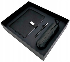 Giftdeco Elegancki Zestaw Upominkowy - Notes Skórzany z Parasolką i Długopisem w Pudełku Prezentowym - EE12 4