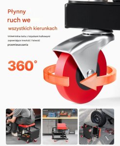Lumarko Taboret warsztatowy na kółkach 136 kg obrotowy 360 z półką do garażu 7