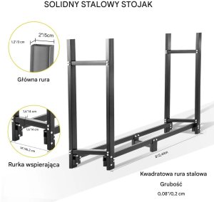 Ambiance Stojak na drewno 2,44 m stalowy 590 kg z pokrowcem zestaw kominkowy 3