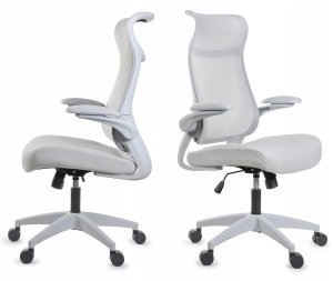 Krzesło biurowe Giosedio Ergonomiczny wygodny szary fotel biurowy, regulowane podłokietniki BHP siwy 3