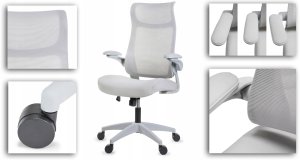 Krzesło biurowe Giosedio Ergonomiczny wygodny szary fotel biurowy, regulowane podłokietniki BHP siwy 4