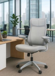Krzesło biurowe Giosedio Ergonomiczny wygodny szary fotel biurowy, regulowane podłokietniki BHP siwy 6