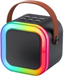 Głośnik Lean Zestaw Do Karaoke Głośnik Bluetooth Dwa Mikrofony Światła LED Czarny 2