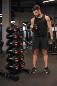UNDERFIT Zestaw hantli gumowanych 2,5-15 kg ze stojakiem pionowym 6 par UNDERFIT 4