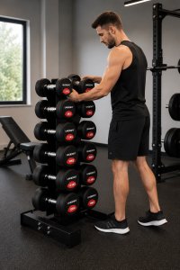UNDERFIT Zestaw hantli gumowanych 2,5-15 kg ze stojakiem pionowym 6 par UNDERFIT 8