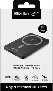Ładowarka Sandberg bank mocy Lit 5000 mAh Bezprzewodowe ładowanie Czarny (320-96) 4