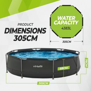 Virtufit Basen ogrodowy stelażowy VirtuFit 305x76 cm z pompą filtrującą antracyt 4