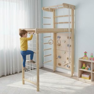 Małpiszon Drabinka gimnastyczna WINNER PLUS 225 cm | z siatką, liną i kółkami | drewno 3
